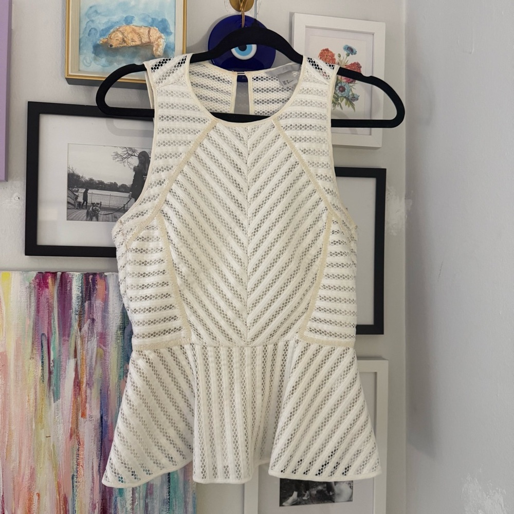 H&M | White Mesh Peplum Blouse | Size 8